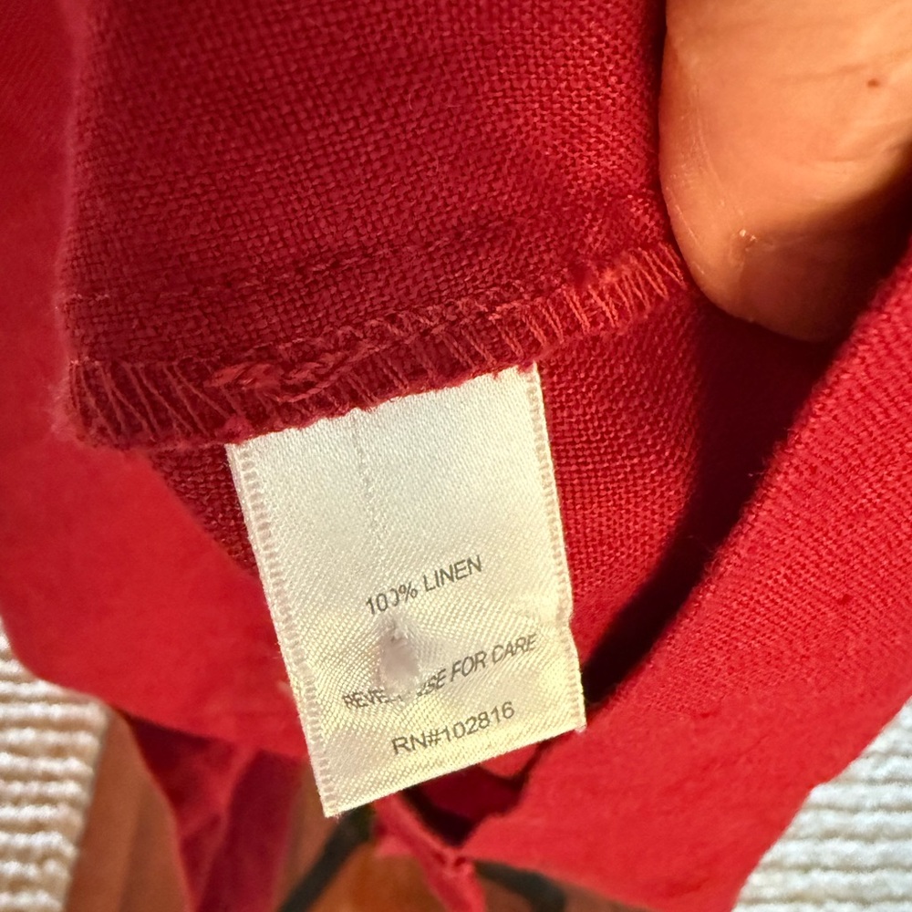 Garnet Hill red linen button up dress, 8 NBW w/out tags. - Picture 8 of 8